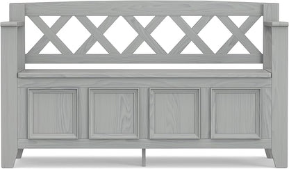 SIMPLIHOME Amherst Entryway Storage Bench - 48 inch Wide Solid Wood Hallway Seat in Fog Grey, Transitional Bench for Entryway or Living Room with Lift-Up Lid and Spacious Storage