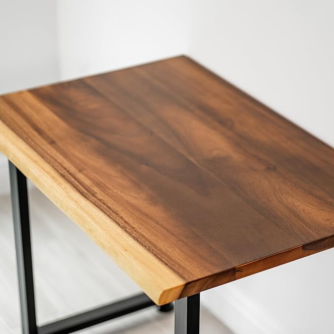 Small Solid Walnut Wood Computer Desk – 38” x 25” Live Edge Wooden Home Office Desk with Sturdy Metal Legs – Handmade Real Wood Table for Work, Study, or Gaming