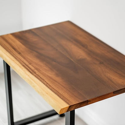 Small Solid Walnut Wood Computer Desk – 38” x 25” Live Edge Wooden Home Office Desk with Sturdy Metal Legs – Handmade Real Wood Table for Work, Study, or Gaming