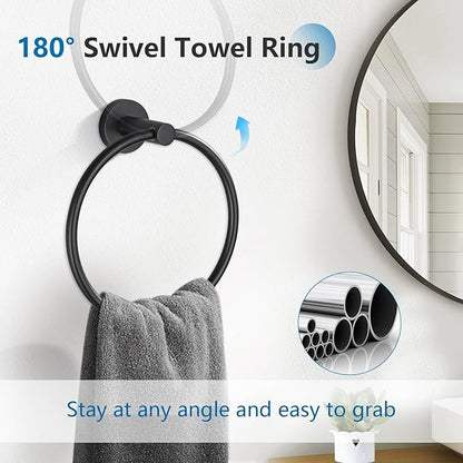 TNOMS 5 Pieces Towel Bar Set Matte Black Bathroom Hardware Accessories Set Stainless Steel Towel Racks Set for Bathroom,Wall Mounted 23.6 Inch Bathroom Hardware Set