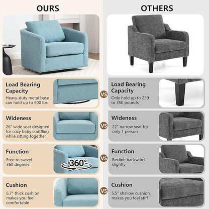 MINCETA Oversized Accent Chair for Living Room, 360° Swivel Barrel Chair with High Density Foam, Modern Glider Chair with Performance Fabric Upholstered Armchair for Apartment, Bedroom Teal Blue