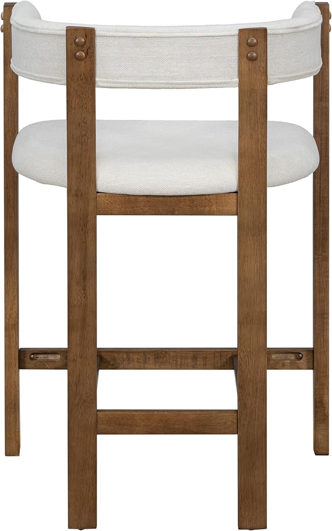 Christopher Knight Home Set of 2 Rylan Modern Fabric Upholstered Dining Room Counter Height Barstools,Kitchen Island Rubberwood Counter Stool,Armchair with Footrest+Curved Backrest,Beige+Walnut