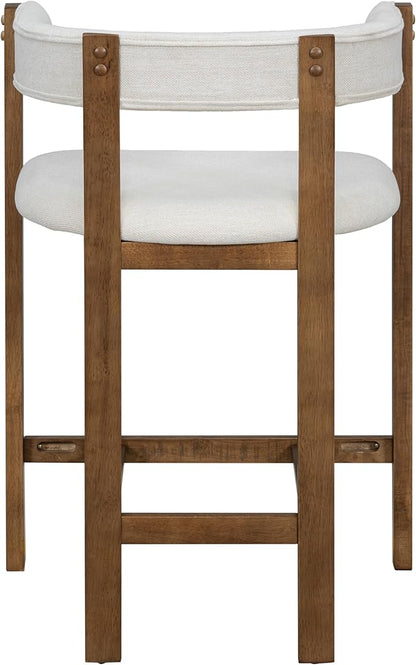 Christopher Knight Home Set of 2 Rylan Modern Fabric Upholstered Dining Room Counter Height Barstools,Kitchen Island Rubberwood Counter Stool,Armchair with Footrest+Curved Backrest,Beige+Walnut
