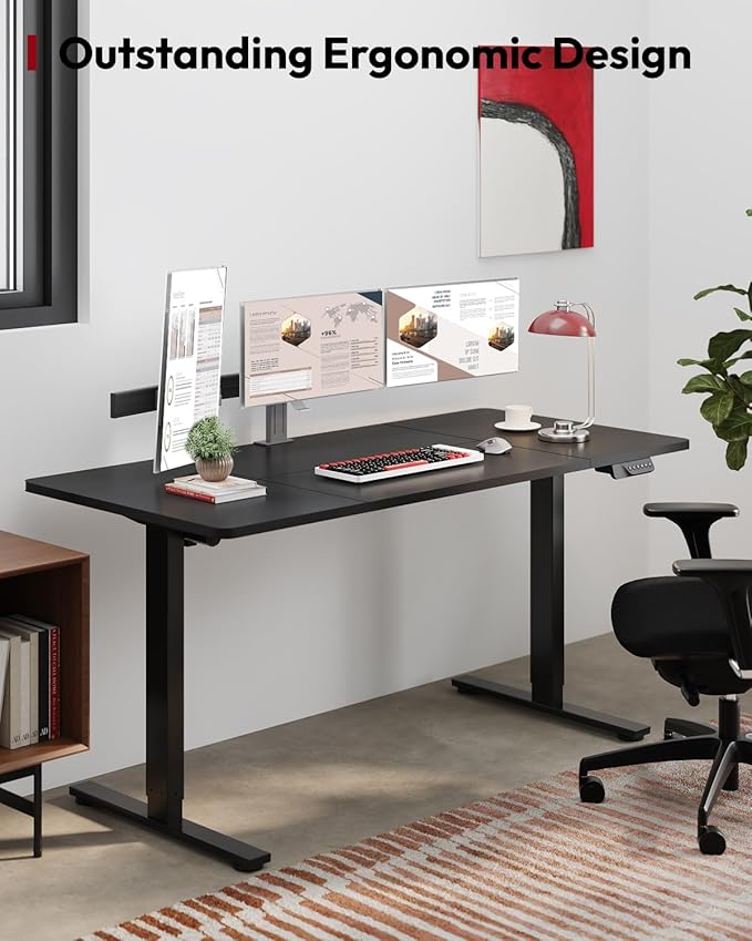 SANODESK Standing Desk Height Adjustable Electric Stand up Desk 63x28 Inches Sit Stand Home Office Desk with Splice Board, Black Frame/Black Top