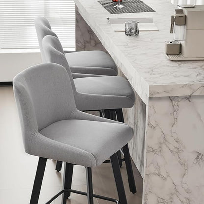 Swivel Bar Stools Set of 4, 26''H Upholstered Barstools with Backs, Modern Counter Height Bar Stool Chairs for Kitchen Island, Metal Legs, Fabric, Light Gray Counter Stools