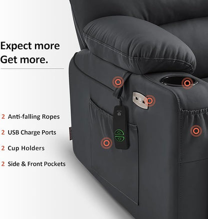 MCombo Power Lift Recliner Chair for Elderly, Lift Chair with Heat and Massage, Extra Wide Lift Recliner for Big People, Faux Leather R7096 (Medium-Wide, Black)