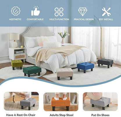 Poofzy Small Foot Stool Ottoman, Velvet Ottoman Foot Rest with Legs, Rectangle Foot Rest for Couch, Footstools and Ottomans Small for Living Room and Entryway (Gray)