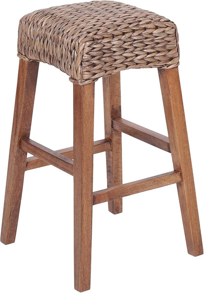 JONATHAN Y BSL1101A Maui 29.5" Rustic Bohemian Hyacinth/Wood Backless Bar Stool for Home, Kitchen, Dining Room, Workspaces, Cafes and Resturants, Brown Wash Woven Seat with Natural Wood Frame