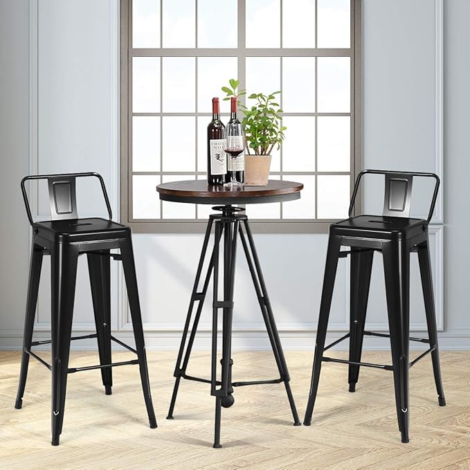 COSTWAY Metal Bar stools Set of 4, with Removable Back, 30‘’ Bar Height with Rubber Feet, Stylish and Modern Chairs, for Kitchen, Dining Rooms, and Side Bar (Black, 30'')
