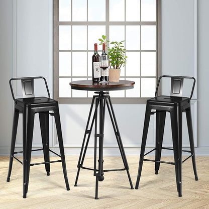 COSTWAY Metal Bar stools Set of 4, with Removable Back, 30‘’ Bar Height with Rubber Feet, Stylish and Modern Chairs, for Kitchen, Dining Rooms, and Side Bar (Black, 30'')