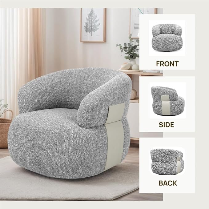 Swivel Barrel Accent Chairs-Modern Round Club Arm Chair Upholstered Living Room Armchair, Single Sofa Seating Bedroom Side Reading Seat for Living Roon Office (Gray,1 Pack)