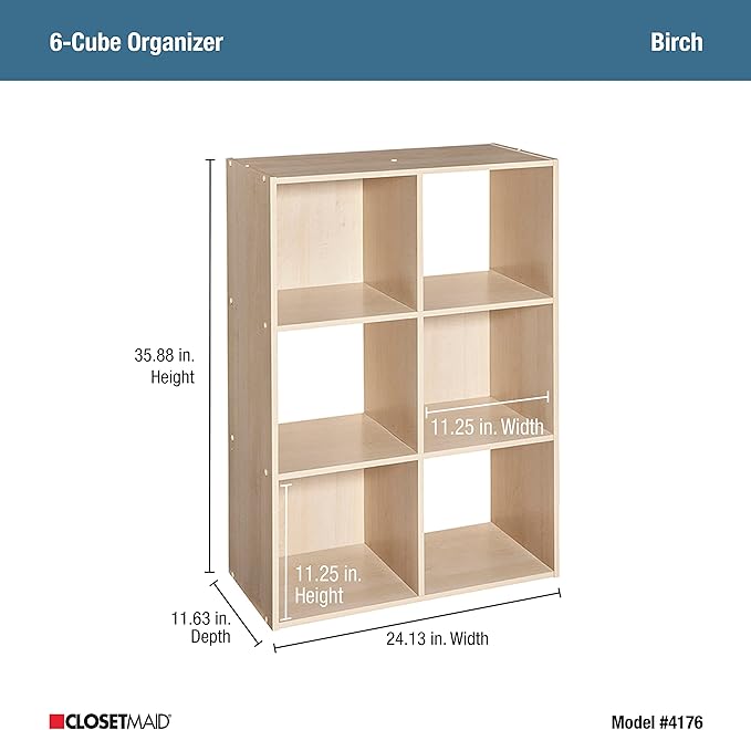 ClosetMaid 4176 6-shelf Cubeicals Organizer, 6-Cube, Birch