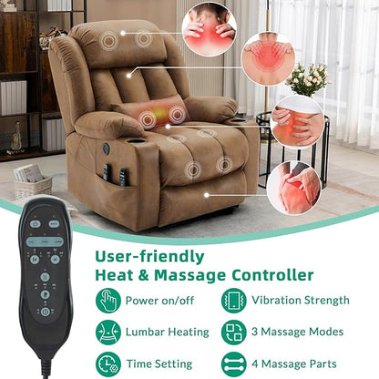 VIVIJASON Tall Man Dual Motor Power Lift Recliner Chair with Extended Footrest, Oversized Lay Flat Sleeper Electric Recliner W/Heat & Massage, Lumbar Pillow, USB & Type-C Ports, Infinite Position