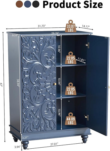 Sideboard Buffet Cabinet with Storage, Kitchen Storage Cabinet with Adjustable Shelves and 2 Doors, Vintage Accent Table for Living Room, Hallway (Blue)