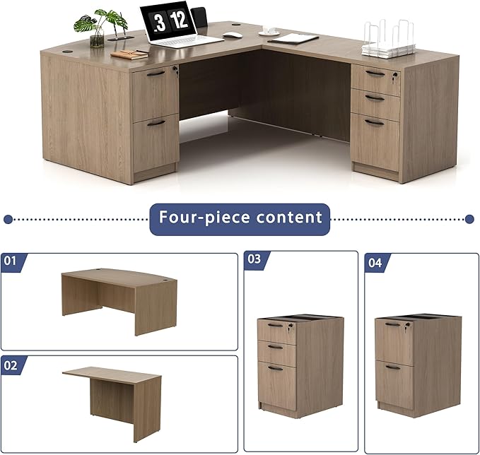 GINO Collection, 67" W L Shape Executive Office Desk with Two File Cabint - Right Return (Lime)