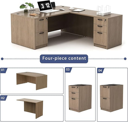 GINO Collection, 67" W L Shape Executive Office Desk with Two File Cabint - Right Return (Lime)