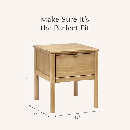 Babyletto Bondi Assembled Nightstand for Kids Bedroom - GREENGUARD Gold Certified Modern Boho Bedside Table with Storage Drawer & Vegan Leather Pull - Versatile Wood Night Stand for Kids & Guest Rooms