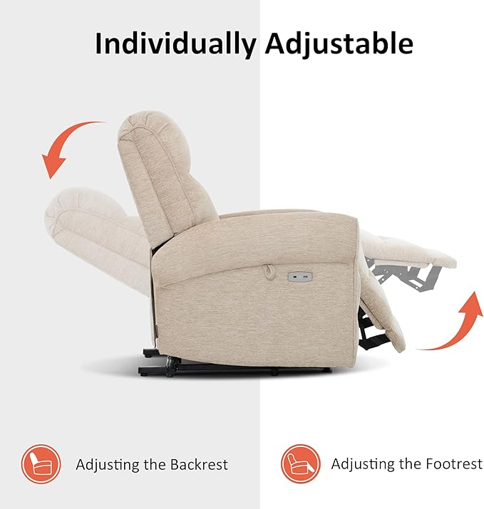 MCombo Dual Motor Power Lift Recliner Chair with Massage and Heat for Elderly, USB Ports, Lay Flat, Fabric 7666 (Beige)