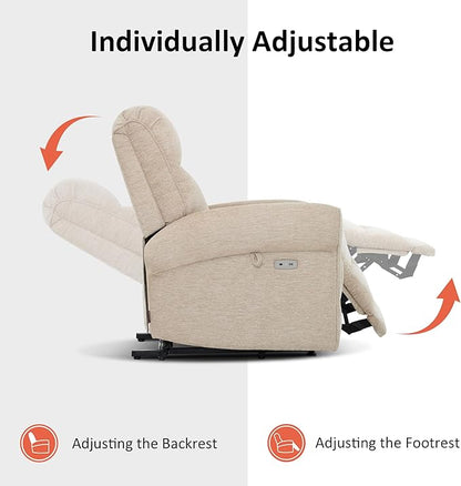 MCombo Dual Motor Power Lift Recliner Chair with Massage and Heat for Elderly, USB Ports, Lay Flat, Fabric 7666 (Beige)