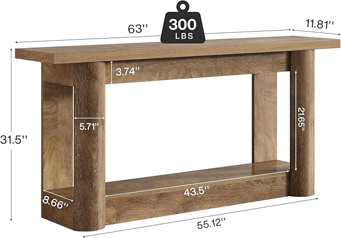 Tribesigns 63" Narrow Console Table, 2-Tier Storage Long Entryway Table, Sofa Foyer Furniture for Living Room, Entrance, Hallway, Light Brown