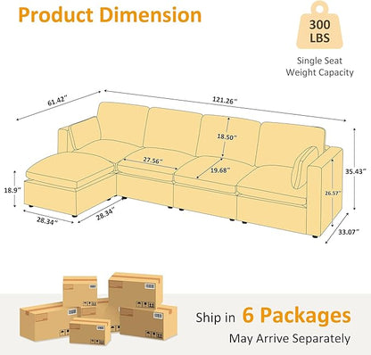 VANOMi Modular Sectional Sofa, Convertible Sofa Couch Modular Sofa with Ottoman, Sectional Sofas for Living Room Small Apartments