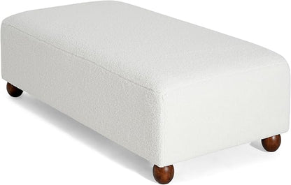 Christopher Knight Home Rika 48" Comfy Boucle Upholstered Bedroom Bench, Ottoman Bench with Rounded Wooden Legs, Spacious Seating, Long Footstool for Living Room, Entryway Bench, White + Walnut