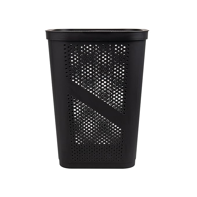 Mind Reader 60L Slim Laundry Hamper, Clothes Basket, Lid, Ventilated, Plastic, Set of 2, Black