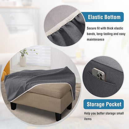 H.VERSAILTEX Ottoman Cover Slipcover Rectangle Fit Length 49"-50" Footrest Sofa Slipcovers Stool Cover Footstool Protector Covers Feature Thick Durable Linen Look Fabric Washable - Heather Grey