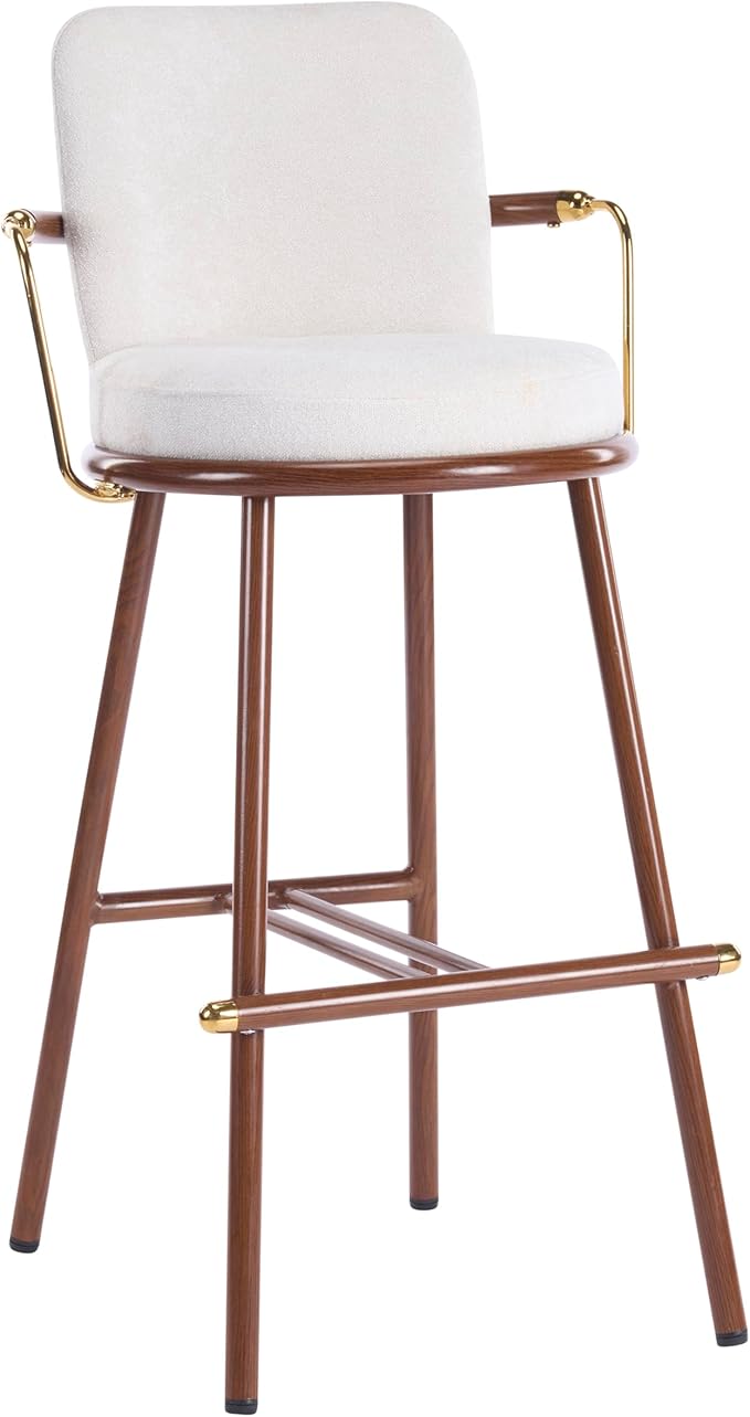 Christopher Knight Home Sybul Fabric Upholstered Counter Height Bar Stools Set of 2, Metal Stool Chair for Kitchen Island with Thick Padded Seat, Counter Stool with Footrest, Light Beige+Walnut