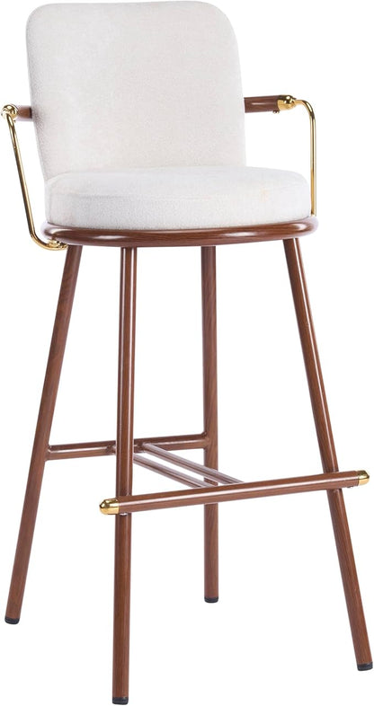 Christopher Knight Home Sybul Fabric Upholstered Counter Height Bar Stools Set of 2, Metal Stool Chair for Kitchen Island with Thick Padded Seat, Counter Stool with Footrest, Light Beige+Walnut