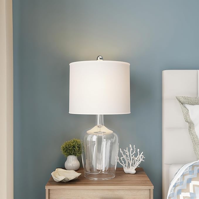 Lavish Home Glass Cloche Table Lamps – Set of 2 Modern Farmhouse Accent Lights with LED Bulbs – Home Décor for Bedroom, Living Room, or Office