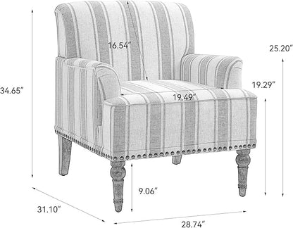 Pia Ricco Stripe Accent Chairs 2 Pack - Modern Nailhead Trim Armchairs with Wood Legs, Comfy Living Room Bedroom Home Office Seating-Black