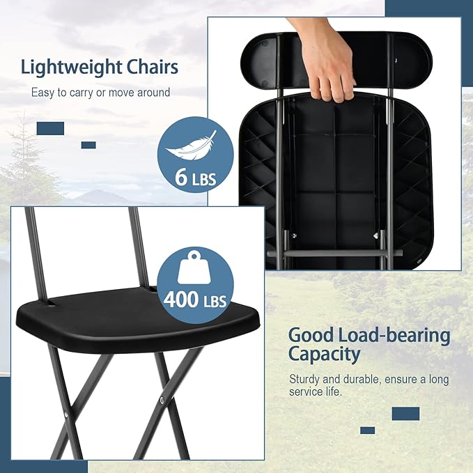 GYMAX Folding Chair, 400lbs Plastic Chairs Set with Steel Frame & Ergonomic Curved Back, Indoor & Outdoor Commercial Event Seat for Meeting, Wedding, Stackable Lightweight Folding Chairs (10, Black)