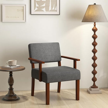 Giantex Modern Accent Chair Set of 2, Linen Living Room Arm Chair w/Soft Padded Seat & Backrest, Rubber Wood Frame, Mid Century Upholstered Reading Chair for Living Room, Bedroom, Reception, Grey