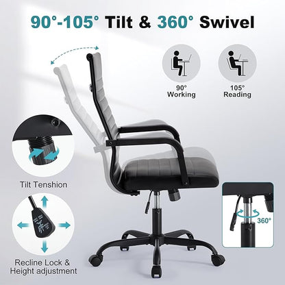 Office Desk Chair, Ergonomic Conference Room Chairs, PU Leather Executive Ribbed Computer Chair, Swivel Rolling Chair for Home Office