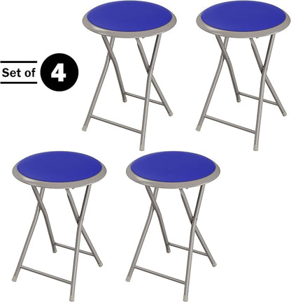 Lavish Home Folding Stool Set - Set of Four 18-Inch Stools with 225lb Capacity for Kitchen, Dorm, or Rec Room - Portable Stools for Adults (Blue)