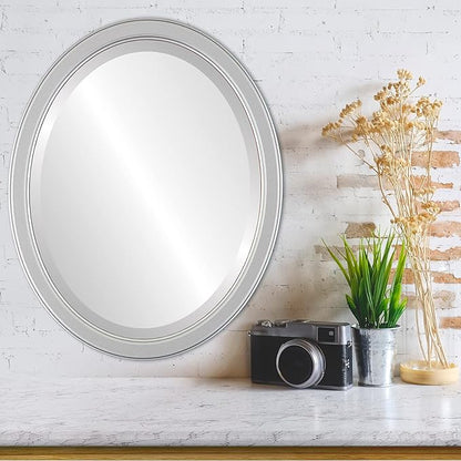 OVALCREST Oval Beveled Wall Mirror for Home Decor - Toronto Style - Silver Spray - 18" x 14"