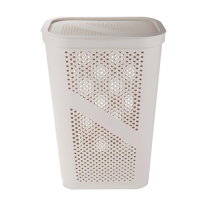 Mind Reader 60L Slim Laundry Hamper, Clothes Basket, Lid, Ventilated, Plastic, Set of 2, Ivory