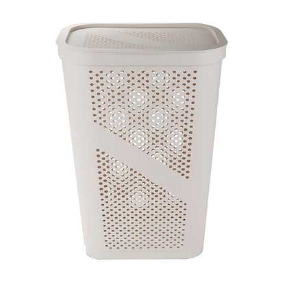 Mind Reader 60L Slim Laundry Hamper, Clothes Basket, Lid, Ventilated, Plastic, Set of 2, Ivory