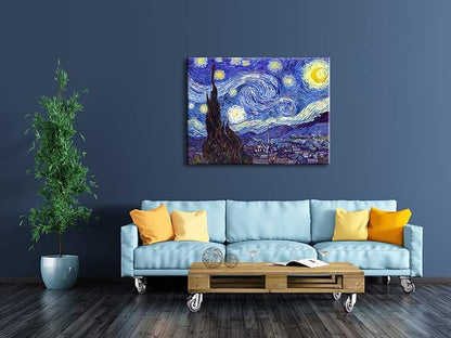 Wieco Art Large Starry Night by Van Gogh Classical Famous Artwork Modern Canvas Prints Blue Abstract Landscape Pictures Prints on Canvas Wall Art for Living Room Bedroom Home Decorations