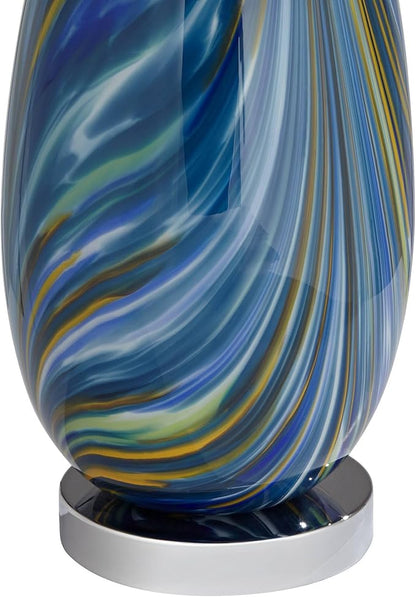Possini Euro Design Pablo Modern Table Lamp 27" Tall Swirling Multi Color Blue Hand Blown Art Glass Metal White Tapered Drum Shade Decor for Living Room Bedroom House Bedside Home (Color May Vary)