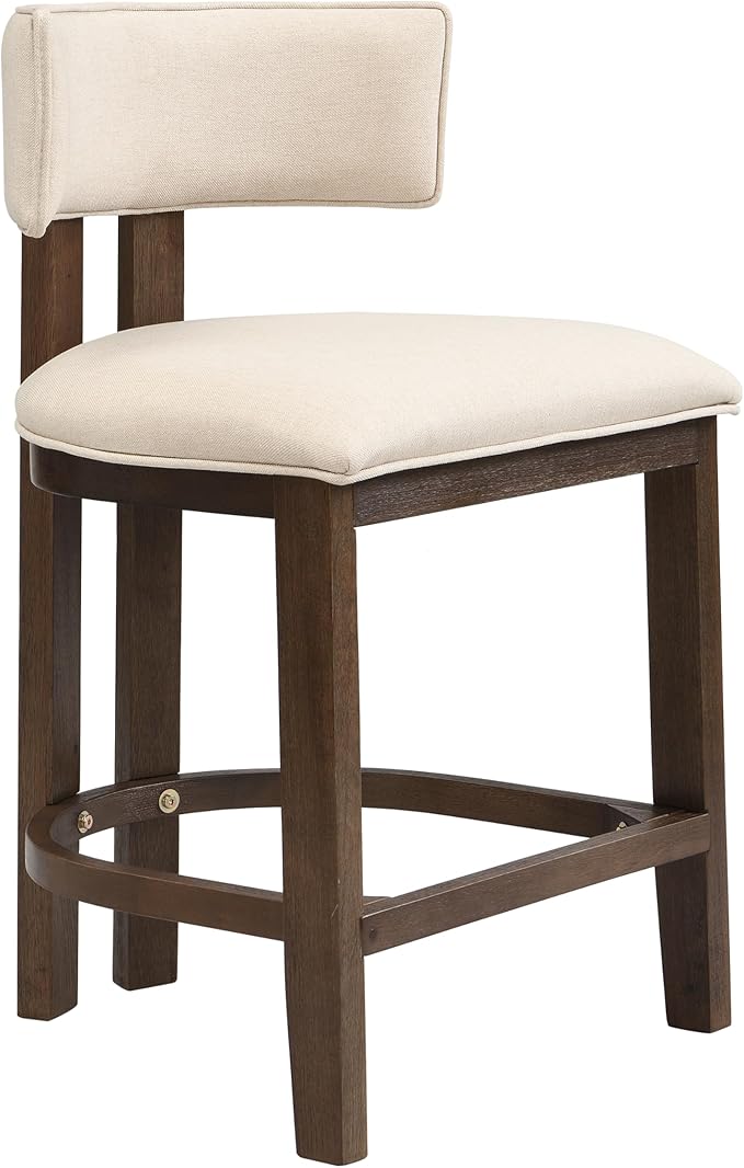 Christopher Knight Home Minso Wooden Counter Height Bar Stools Set of 2, Comfy Upholstered Barstools with Backrest/Footrest, Counter Stool for Kitchen Island/Home Bar Table, Walnut + Beige