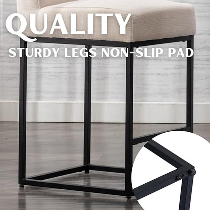 27" Height Cream Fabric Bar Stools Set of 2 Counter Height Stools with Back and Footrest for Kitchen Modern Metal Barstools, Linen Upholstered Farmhouse Bar Chairs Island Stool