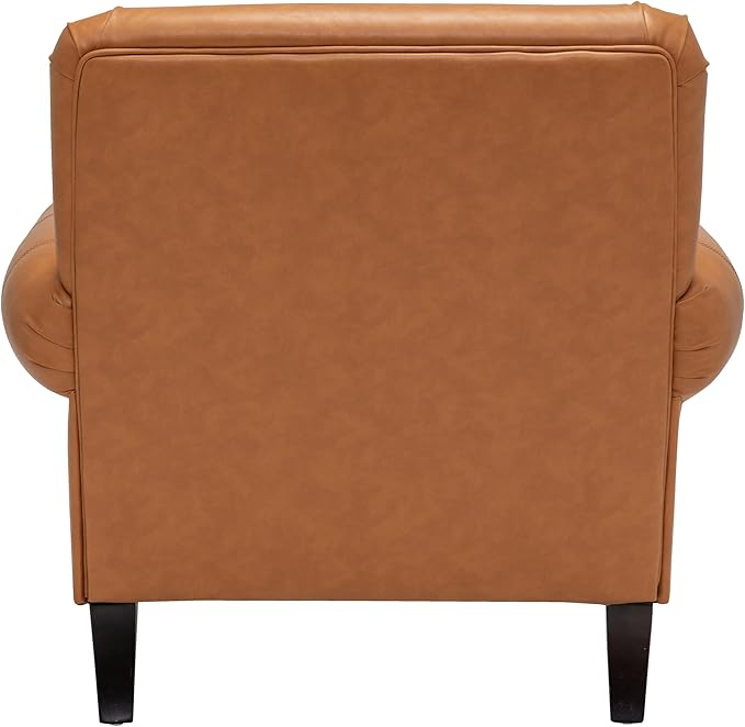 Accent Chair,22.4" Seat Depth Armchair with Roll Arms,36.6W*34.3D*34.6H Living Room Chair,Wood Legs,Set of 1,Faux Leather in Brown