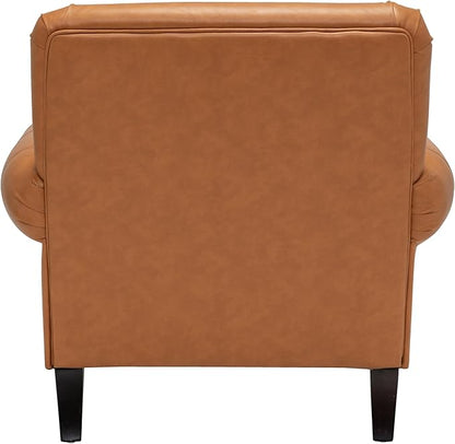 Accent Chair,22.4" Seat Depth Armchair with Roll Arms,36.6W*34.3D*34.6H Living Room Chair,Wood Legs,Set of 1,Faux Leather in Brown