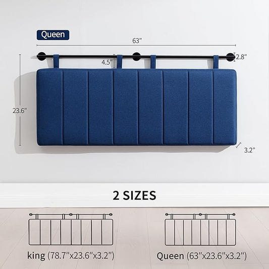 UEV Queen Headboard Only, Wall Mounted Hanging Upholstered Bed Head Board, Modern Vertical Channel Design of Fine Linen, Elegant Dark Blue Fluted Headboard for Bedroom (Dark Blue, Queen Size)