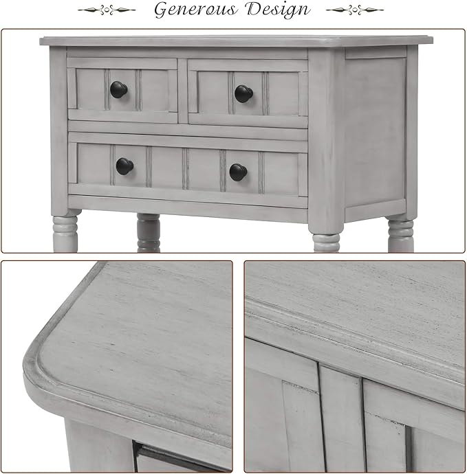 Knocbel Slim Antique Entry Console Table with Drawers & Bottom Open Shelf, Solid Wood Sofa Couch Table for Entryway Hallway Living Room (Gray Wash)