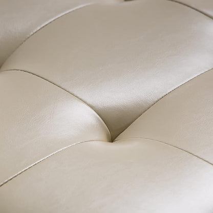 SIMPLIHOME Cosmopolitan Storage Ottoman - 34 inch Wide Upholstered Vegan Leather Rectangle Storage Ottoman Bench in Satin Cream, Transitional Tufted Ottoman for Living Room with Lift-Up Lid
