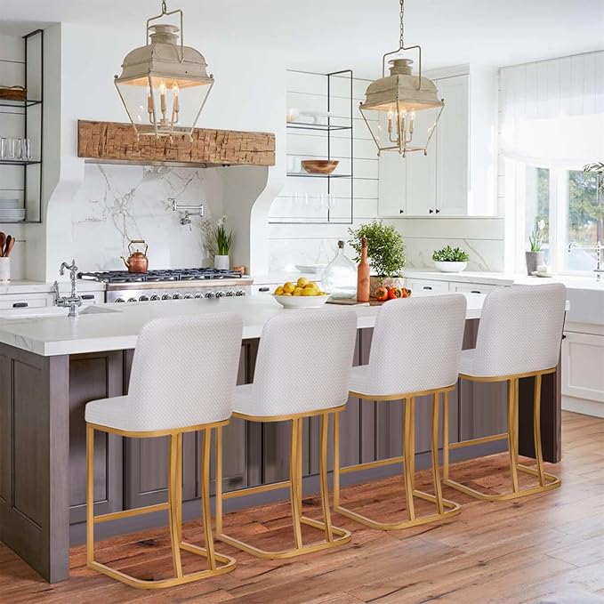 Sophia & William Bar Stools Set of 4, Counter Height Creamy White & Gold Bar Stools with Back, 24 Inch
