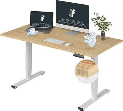 FLEXISPOT E6 Bamboo 3-Stage Dual Motor 60 x 30 Electric Standing Desk Sit Stand Up Desk, Holds 220 lbs, Adjustable Height w/Memory Presets, Solid Bamboo Desktop & White Frame, Ships in 2 Boxes